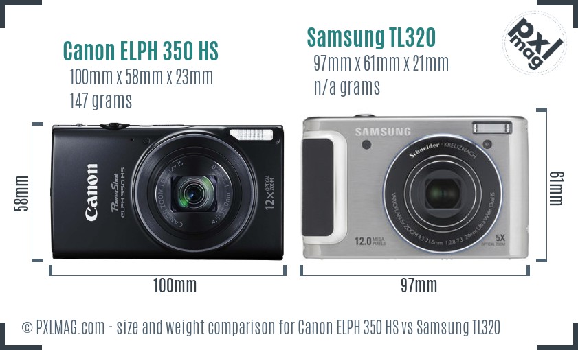 Canon ELPH 350 HS vs Samsung TL320 size comparison