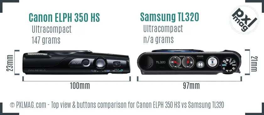 Canon ELPH 350 HS vs Samsung TL320 top view buttons comparison