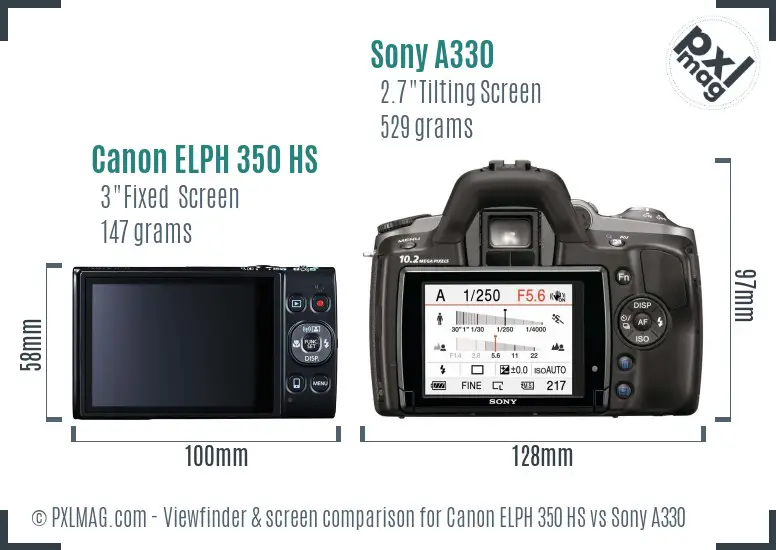 Canon ELPH 350 HS vs Sony A330 Screen and Viewfinder comparison