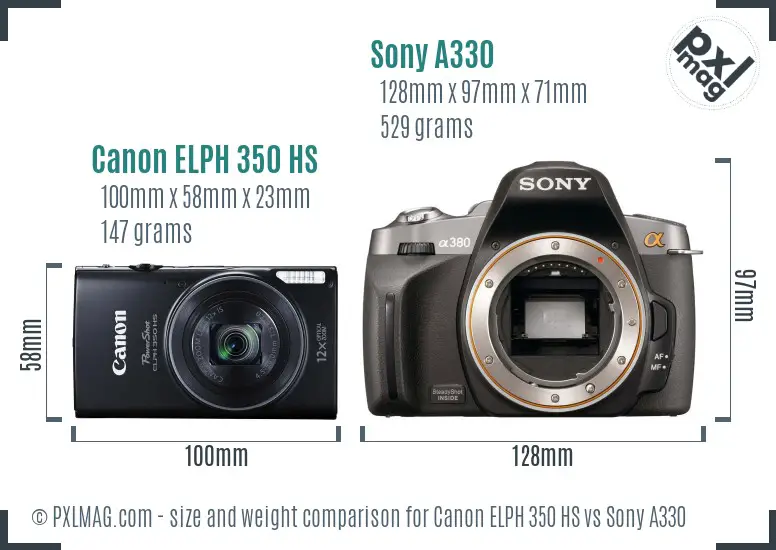 Canon ELPH 350 HS vs Sony A330 size comparison