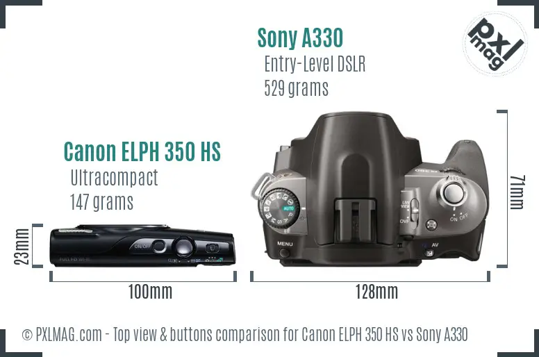 Canon ELPH 350 HS vs Sony A330 top view buttons comparison