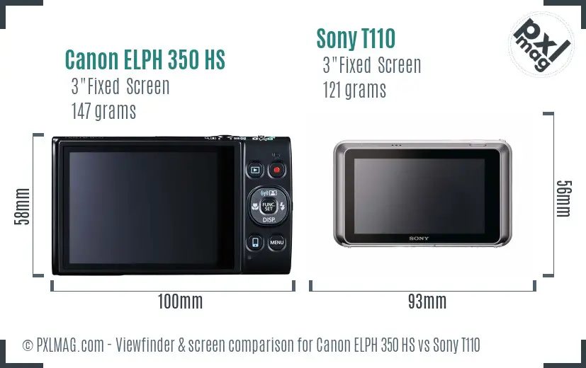Canon ELPH 350 HS vs Sony T110 Screen and Viewfinder comparison