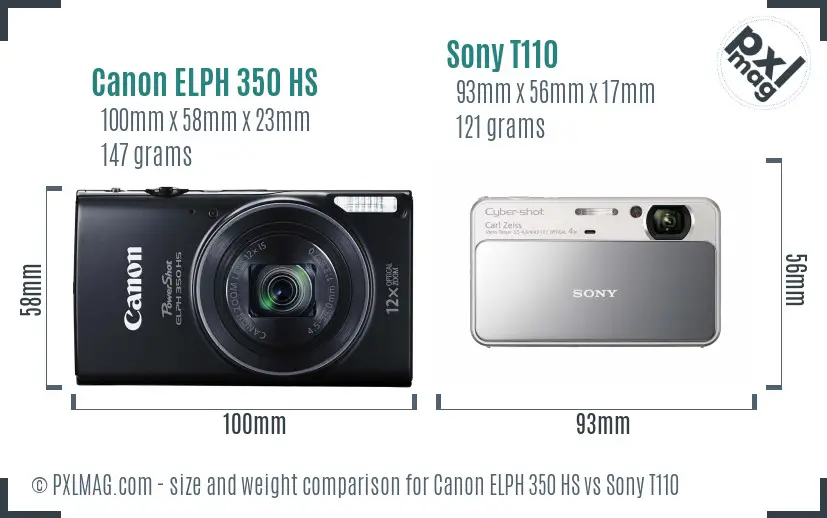 Canon ELPH 350 HS vs Sony T110 size comparison