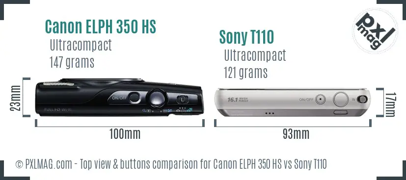 Canon ELPH 350 HS vs Sony T110 top view buttons comparison