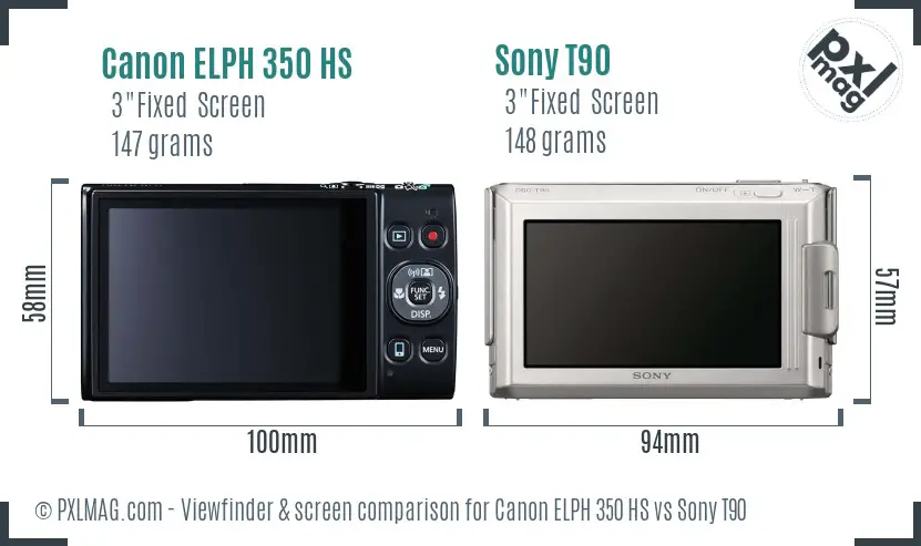 Canon ELPH 350 HS vs Sony T90 Screen and Viewfinder comparison