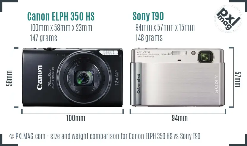 Canon ELPH 350 HS vs Sony T90 size comparison