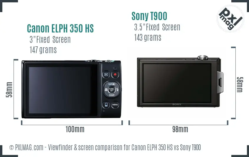 Canon ELPH 350 HS vs Sony T900 Screen and Viewfinder comparison