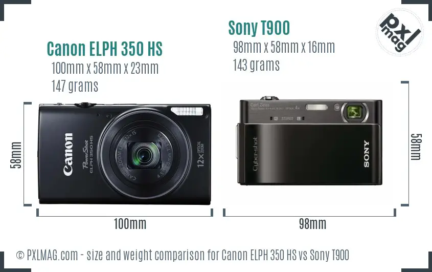 Canon ELPH 350 HS vs Sony T900 size comparison