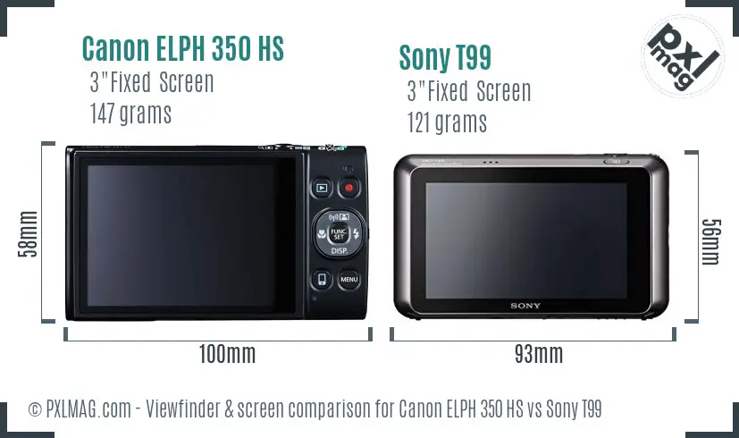 Canon ELPH 350 HS vs Sony T99 Screen and Viewfinder comparison