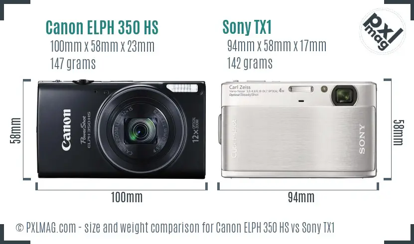 Canon ELPH 350 HS vs Sony TX1 size comparison