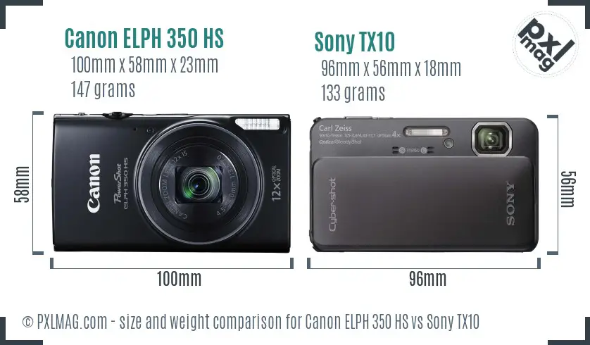 Canon ELPH 350 HS vs Sony TX10 size comparison