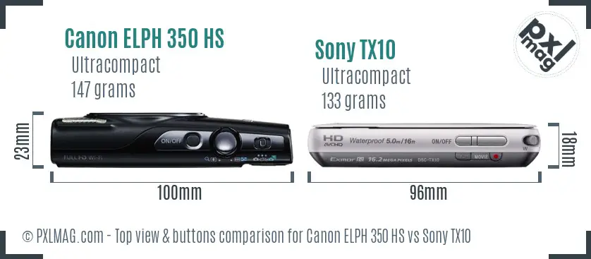 Canon ELPH 350 HS vs Sony TX10 top view buttons comparison