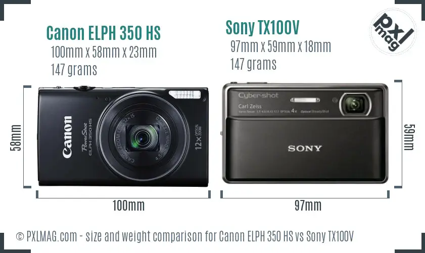 Canon ELPH 350 HS vs Sony TX100V size comparison
