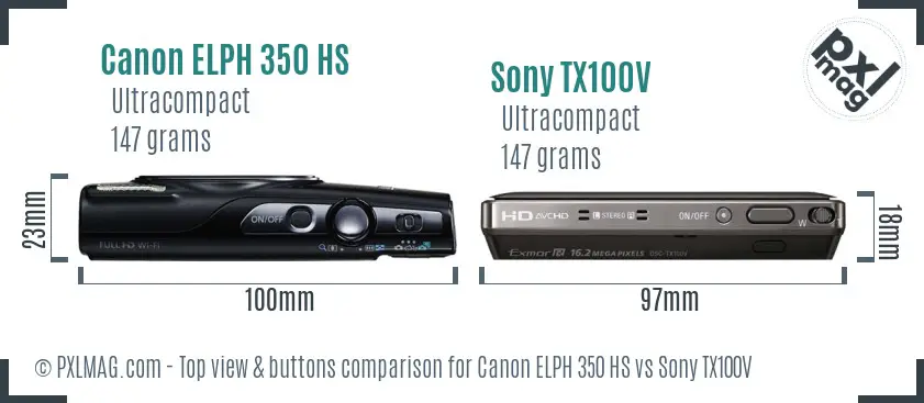 Canon ELPH 350 HS vs Sony TX100V top view buttons comparison