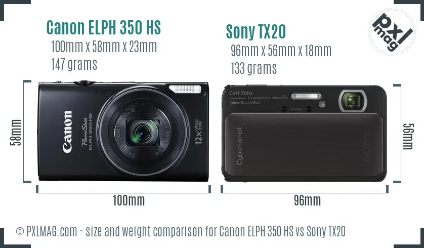 Canon ELPH 350 HS vs Sony TX20 size comparison