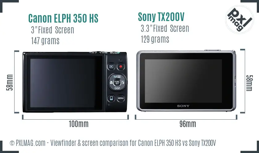 Canon ELPH 350 HS vs Sony TX200V Screen and Viewfinder comparison