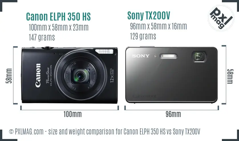 Canon ELPH 350 HS vs Sony TX200V size comparison