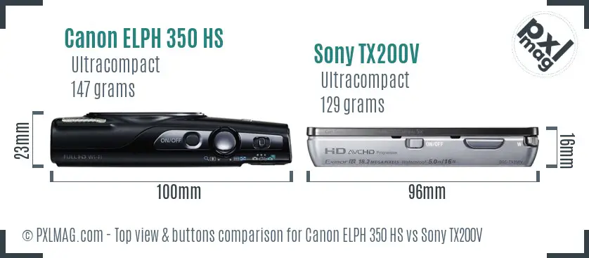 Canon ELPH 350 HS vs Sony TX200V top view buttons comparison