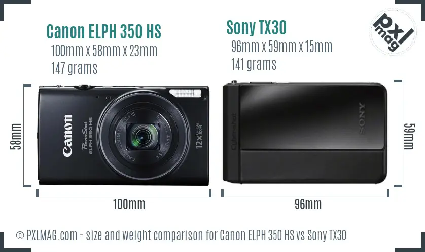 Canon ELPH 350 HS vs Sony TX30 size comparison