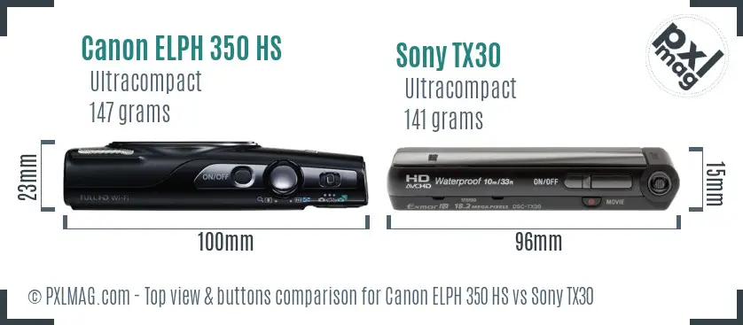 Canon ELPH 350 HS vs Sony TX30 top view buttons comparison