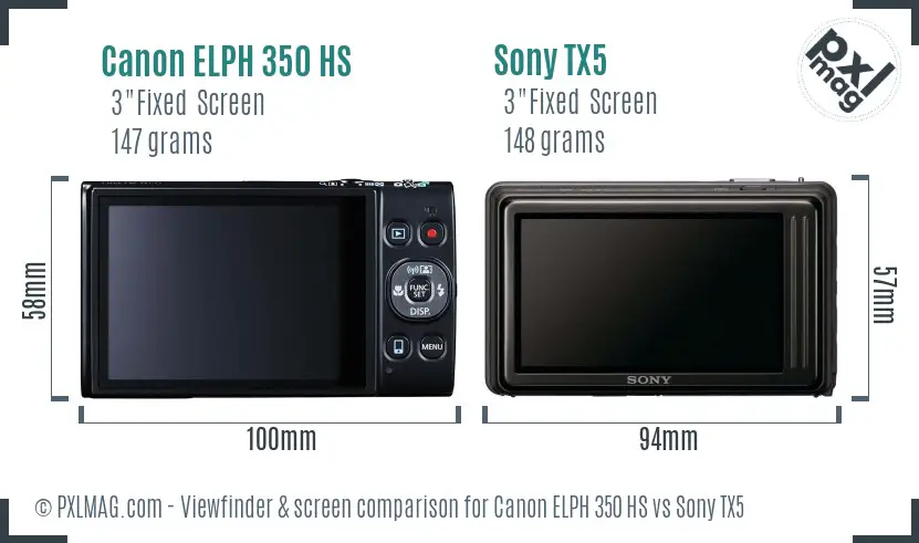 Canon ELPH 350 HS vs Sony TX5 Screen and Viewfinder comparison