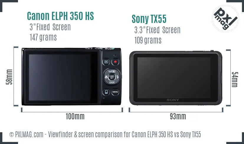 Canon ELPH 350 HS vs Sony TX55 Screen and Viewfinder comparison