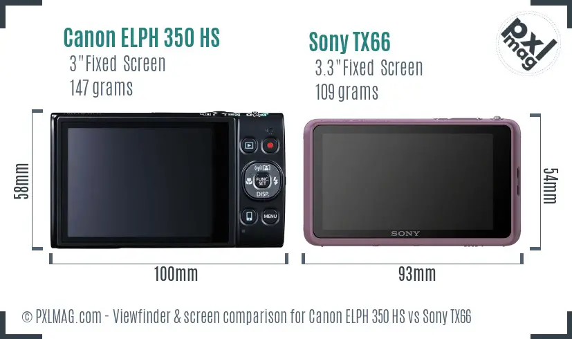 Canon ELPH 350 HS vs Sony TX66 Screen and Viewfinder comparison