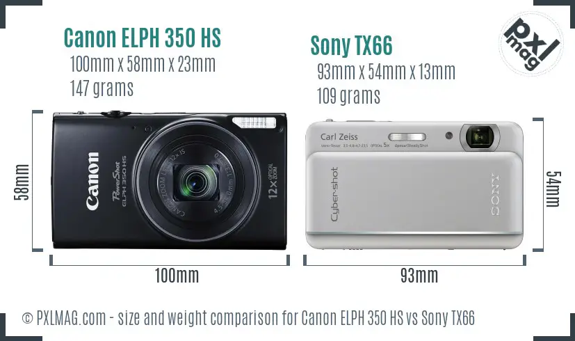 Canon ELPH 350 HS vs Sony TX66 size comparison