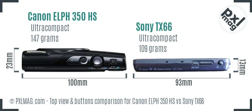 Canon ELPH 350 HS vs Sony TX66 top view buttons comparison