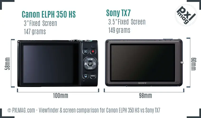 Canon ELPH 350 HS vs Sony TX7 Screen and Viewfinder comparison