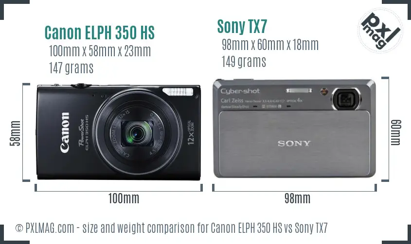 Canon ELPH 350 HS vs Sony TX7 size comparison
