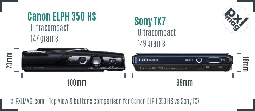 Canon ELPH 350 HS vs Sony TX7 top view buttons comparison