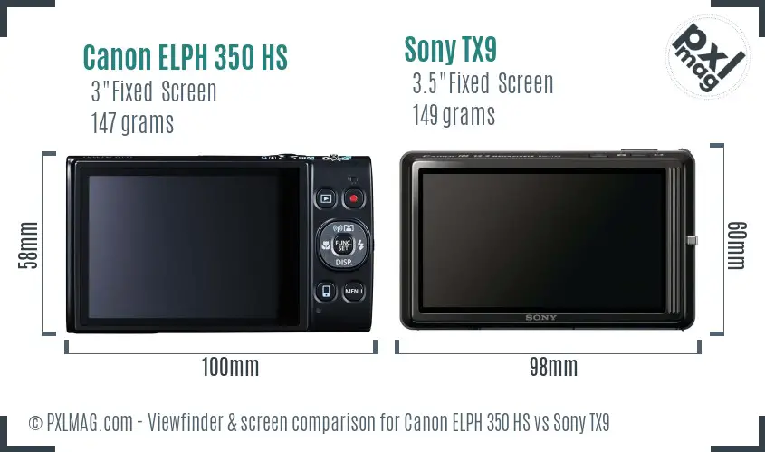 Canon ELPH 350 HS vs Sony TX9 Screen and Viewfinder comparison
