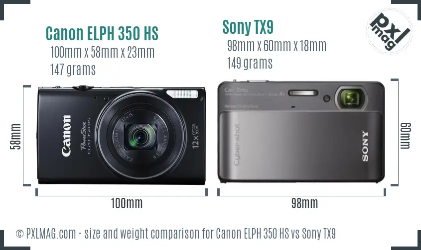 Canon ELPH 350 HS vs Sony TX9 size comparison