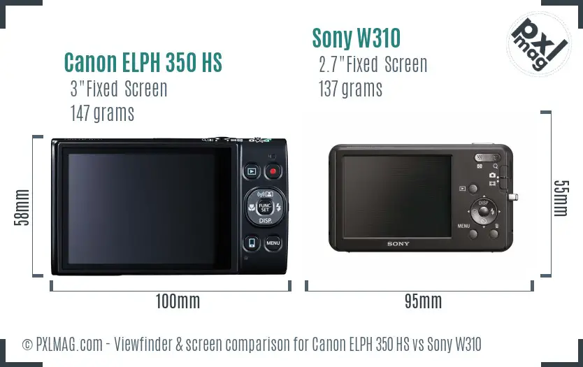 Canon ELPH 350 HS vs Sony W310 Screen and Viewfinder comparison