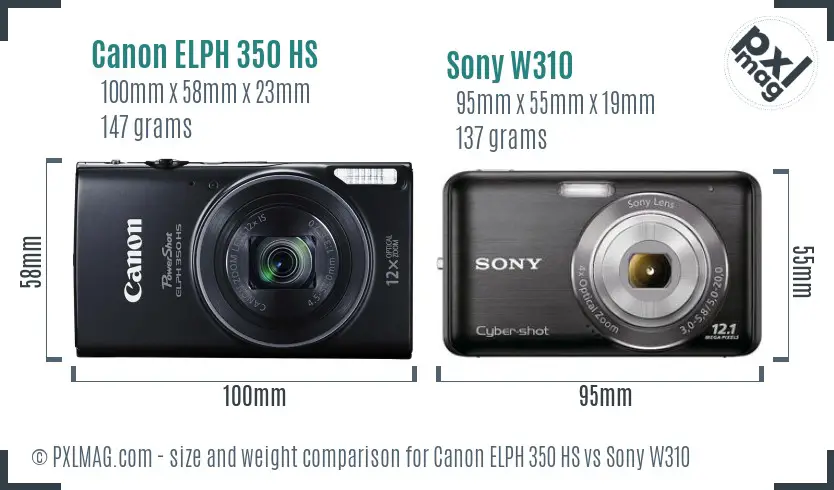 Canon ELPH 350 HS vs Sony W310 size comparison