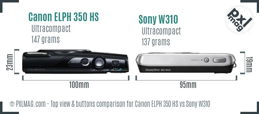Canon ELPH 350 HS vs Sony W310 top view buttons comparison