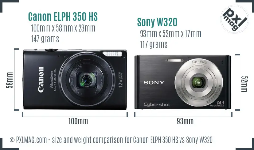 Canon ELPH 350 HS vs Sony W320 size comparison