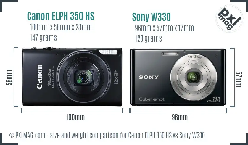 Canon ELPH 350 HS vs Sony W330 size comparison