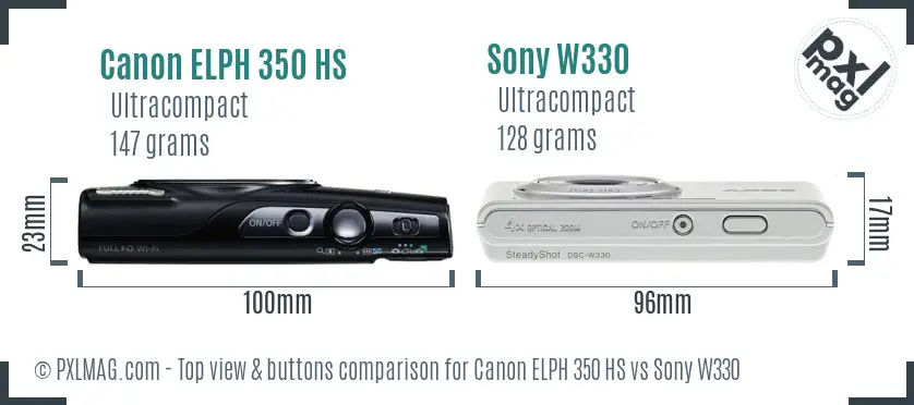 Canon ELPH 350 HS vs Sony W330 top view buttons comparison