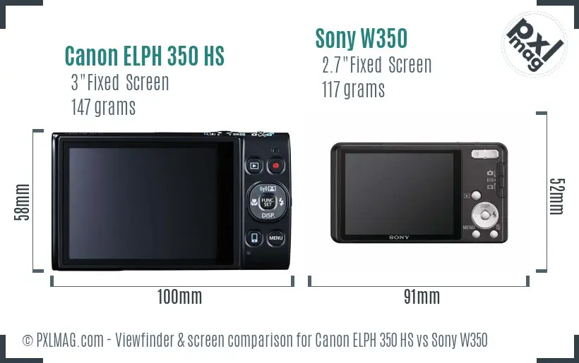 Canon ELPH 350 HS vs Sony W350 Screen and Viewfinder comparison