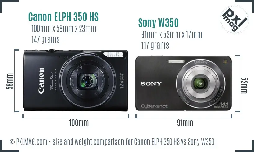 Canon ELPH 350 HS vs Sony W350 size comparison