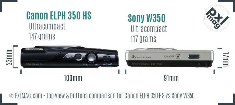 Canon ELPH 350 HS vs Sony W350 top view buttons comparison