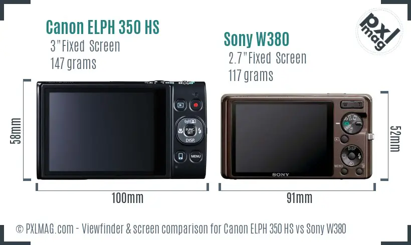 Canon ELPH 350 HS vs Sony W380 Screen and Viewfinder comparison