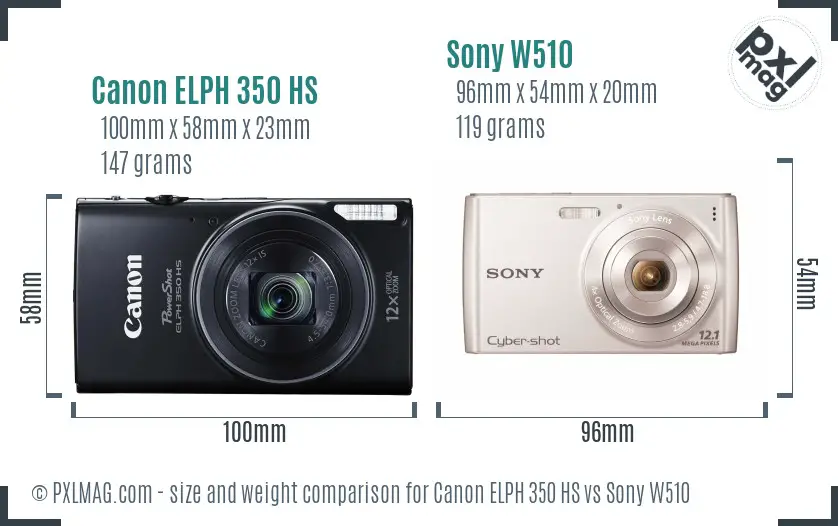 Canon ELPH 350 HS vs Sony W510 size comparison