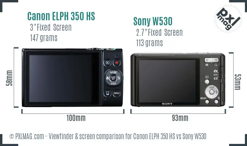 Canon ELPH 350 HS vs Sony W530 Screen and Viewfinder comparison