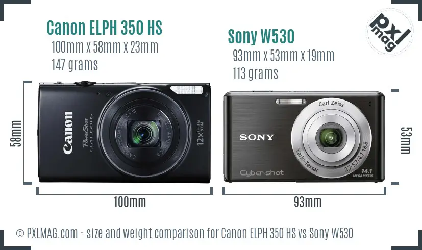Canon ELPH 350 HS vs Sony W530 size comparison