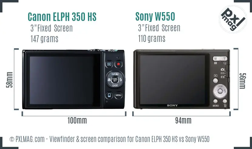 Canon ELPH 350 HS vs Sony W550 Screen and Viewfinder comparison
