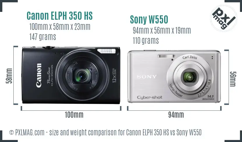 Canon ELPH 350 HS vs Sony W550 size comparison