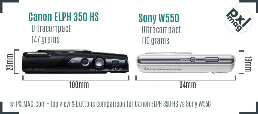 Canon ELPH 350 HS vs Sony W550 top view buttons comparison
